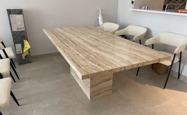 Rectangular Penhouse Table, Beige Travertine