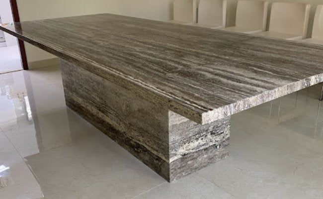 Rectangular Penhouse Table, Silver Grey Travertine