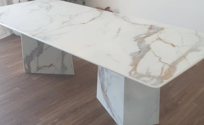 Flinder Dining Table, Nano Calacatta Gold Marble