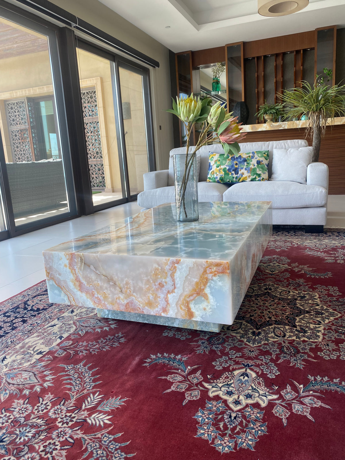 Blue Onyx Coffee Table with Wheels
