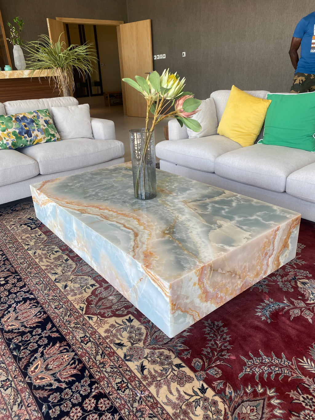 Blue Onyx Coffee Table with Wheels