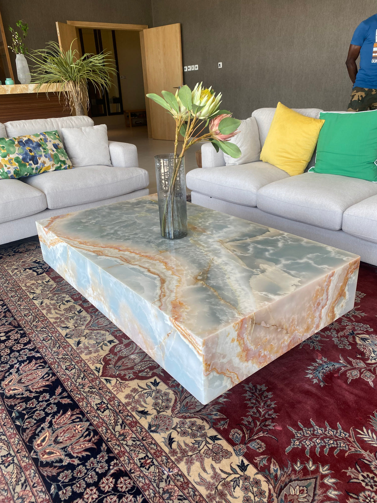 Blue Onyx Coffee Table with Wheels