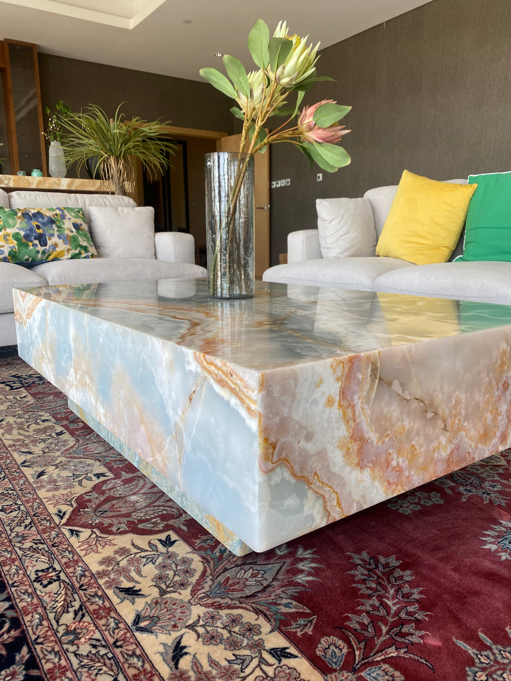 Blue Onyx Coffee Table with Wheels