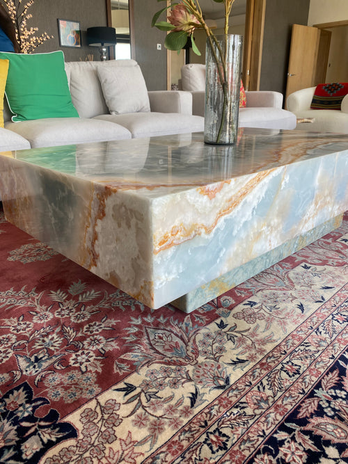 Blue Onyx Coffee Table with Wheels